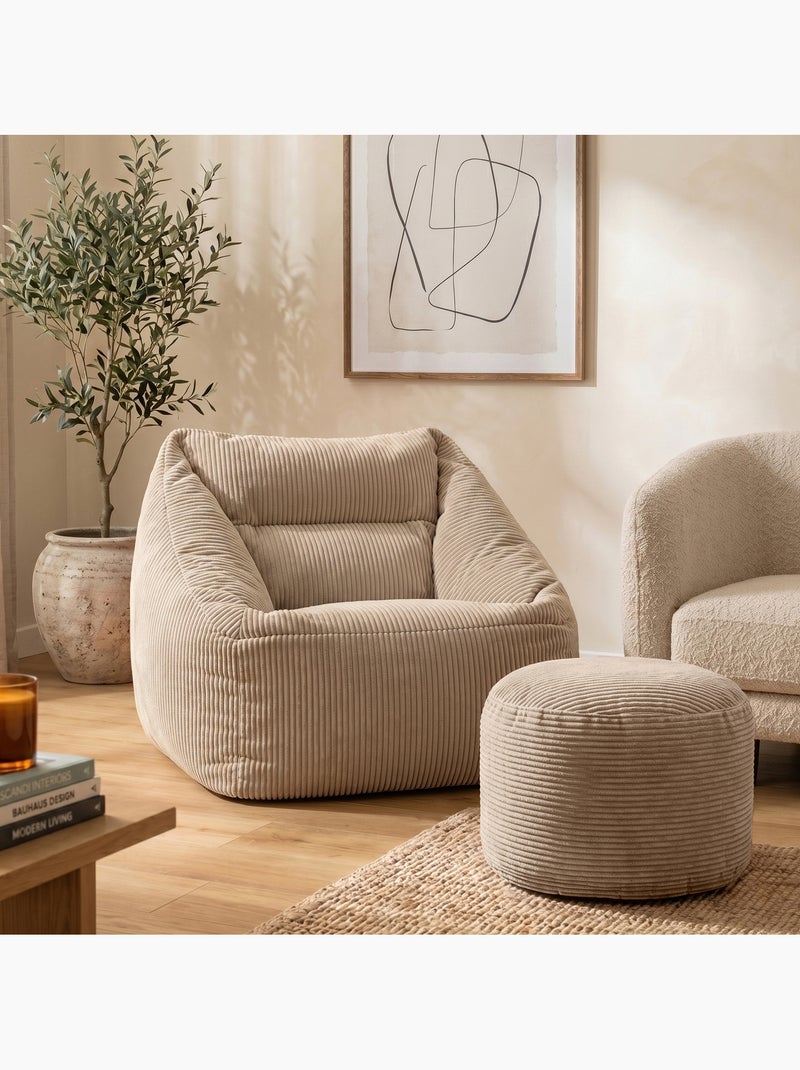 Pouf poltrona da salotto natalia con poggiapiedi rotondo milano in velluto a coste - icon Beige - Kiabi