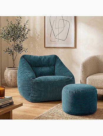 Pouf poltrona da salotto natalia con poggiapiedi rotondo milano in velluto a coste - icon