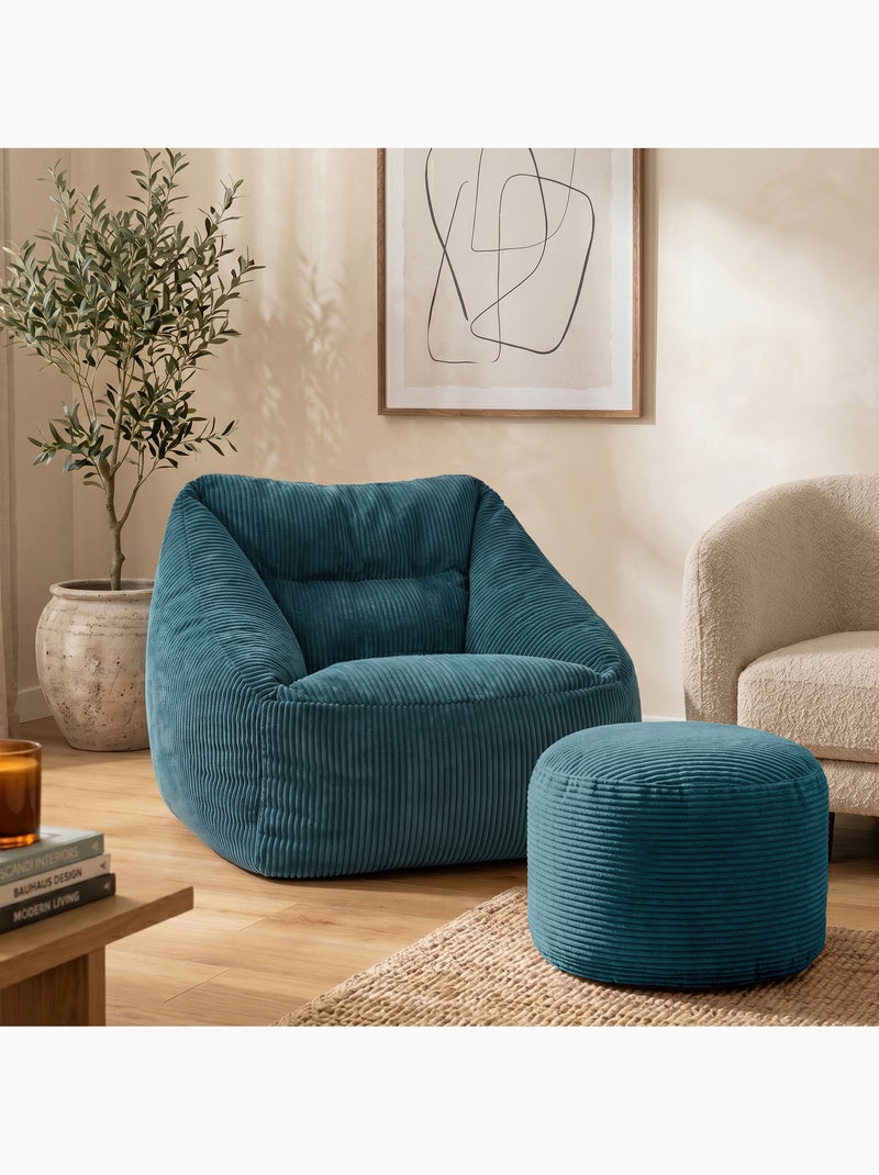 Pouf poltrona da salotto natalia con poggiapiedi rotondo milano in velluto a coste - icon Blu pavone - Kiabi