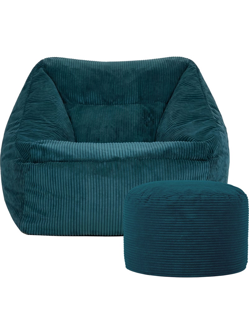 Pouf poltrona da salotto natalia con poggiapiedi rotondo milano in velluto a coste - icon Blu pavone - Kiabi