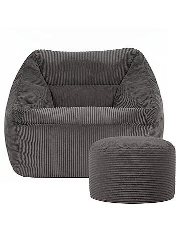 Pouf poltrona da salotto natalia con poggiapiedi rotondo milano in velluto a coste - icon