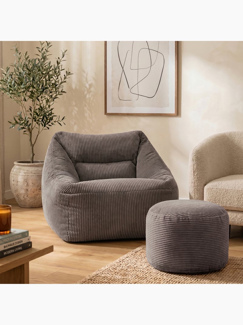 Pouf poltrona da salotto natalia con poggiapiedi rotondo milano in velluto a coste - icon Grigio antracite - Kiabi