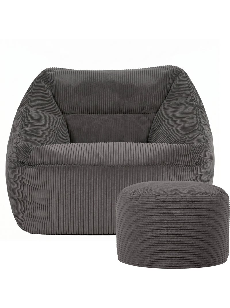 Pouf poltrona da salotto natalia con poggiapiedi rotondo milano in velluto a coste - icon Grigio antracite - Kiabi