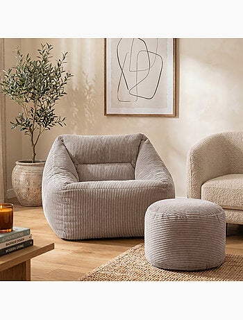 Pouf poltrona da salotto natalia con poggiapiedi rotondo milano in velluto a coste - icon