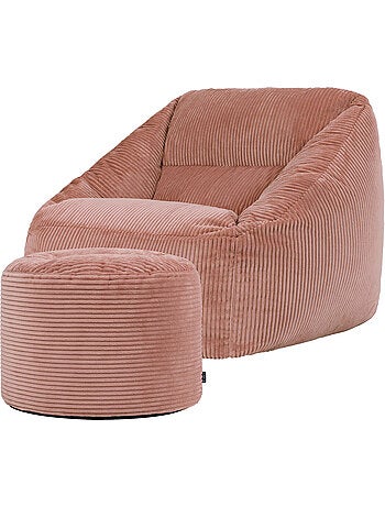 Pouf poltrona da salotto natalia con poggiapiedi rotondo milano in velluto a coste - icon