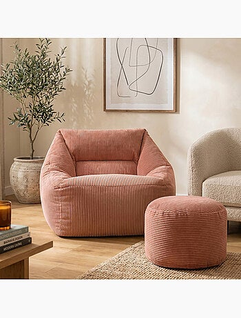 Pouf poltrona da salotto natalia con poggiapiedi rotondo milano in velluto a coste - icon