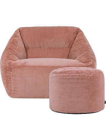 Pouf poltrona da salotto natalia con poggiapiedi rotondo milano in velluto a coste - icon
