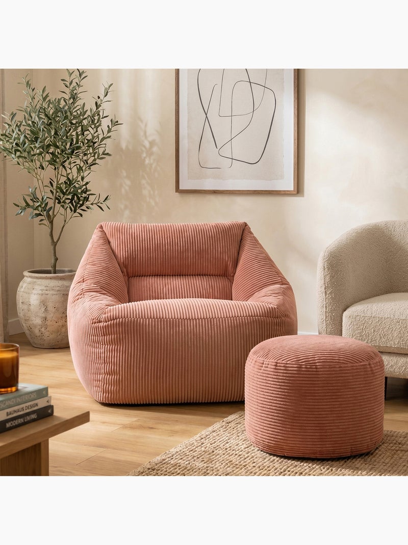 Pouf poltrona da salotto natalia con poggiapiedi rotondo milano in velluto a coste - icon Rosa chiaro - Kiabi