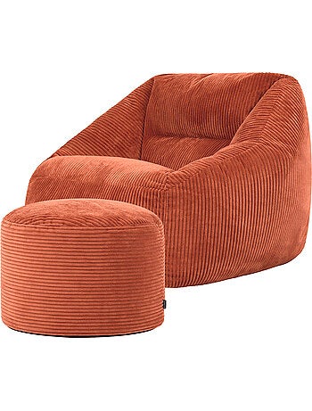 Pouf poltrona da salotto natalia con poggiapiedi rotondo milano in velluto a coste - icon
