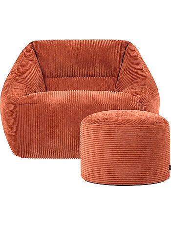 Pouf poltrona da salotto natalia con poggiapiedi rotondo milano in velluto a coste - icon