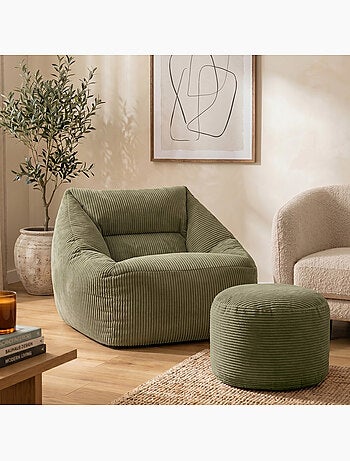 Pouf poltrona da salotto natalia con poggiapiedi rotondo milano in velluto a coste - icon