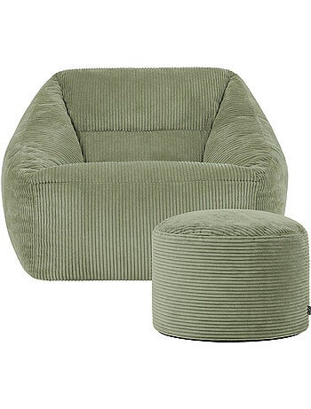 Pouf poltrona da salotto natalia con poggiapiedi rotondo milano in velluto a coste - icon