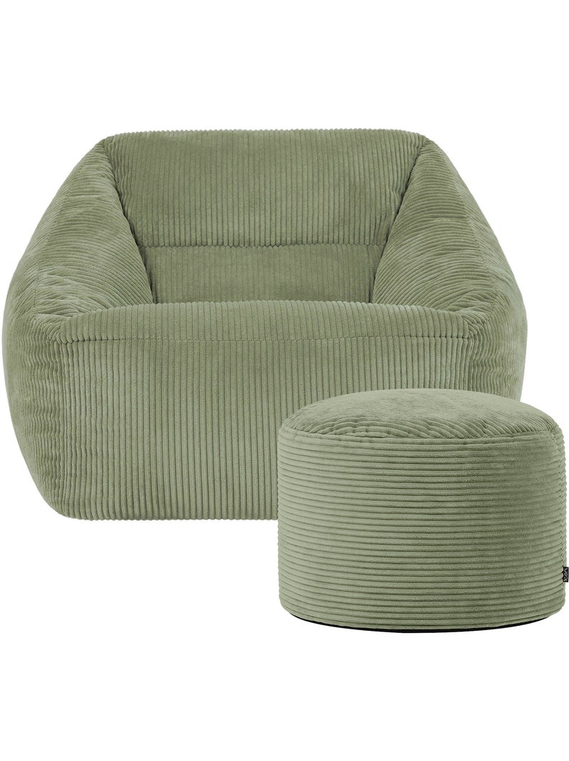 Pouf poltrona da salotto natalia con poggiapiedi rotondo milano in velluto a coste - icon Verde salvia - Kiabi