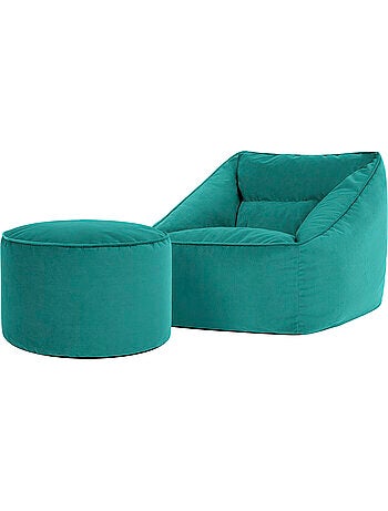 Pouf poltrona da salotto natalia con poggiapiedi rotondo milano in velluto opaco - icon