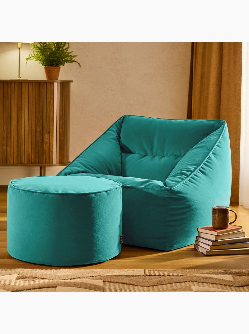Pouf poltrona da salotto natalia con poggiapiedi rotondo milano in velluto opaco - icon Blu pavone - Kiabi