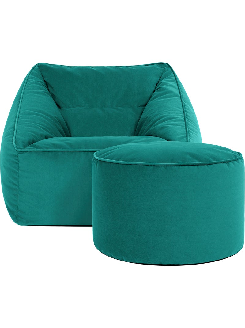 Pouf poltrona da salotto natalia con poggiapiedi rotondo milano in velluto opaco - icon Blu pavone - Kiabi
