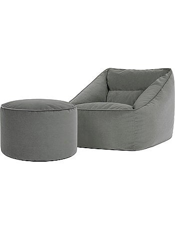 Pouf poltrona da salotto natalia con poggiapiedi rotondo milano in velluto opaco - icon
