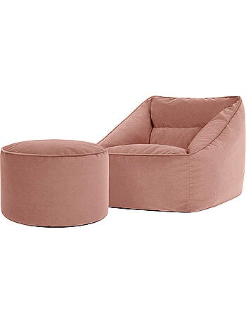 Pouf poltrona da salotto natalia con poggiapiedi rotondo milano in velluto opaco - icon