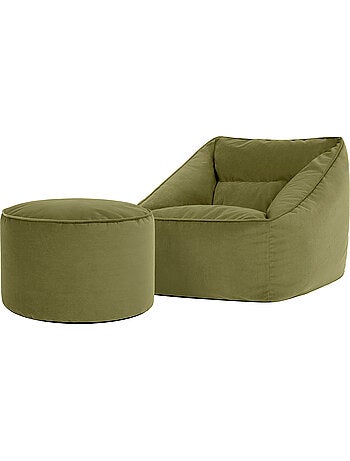 Pouf poltrona da salotto natalia con poggiapiedi rotondo milano in velluto opaco - icon