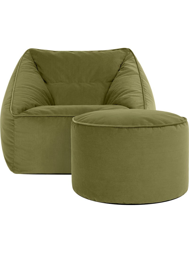 Pouf poltrona da salotto natalia con poggiapiedi rotondo milano in velluto opaco - icon Verde oliva - Kiabi
