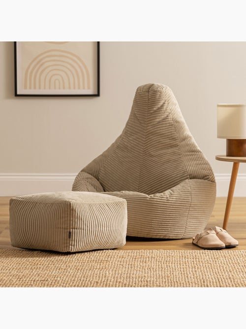 Pouf poltrona dalton con schienale alto e poggiapiedi quadrato in velluto a coste - icon - Kiabi