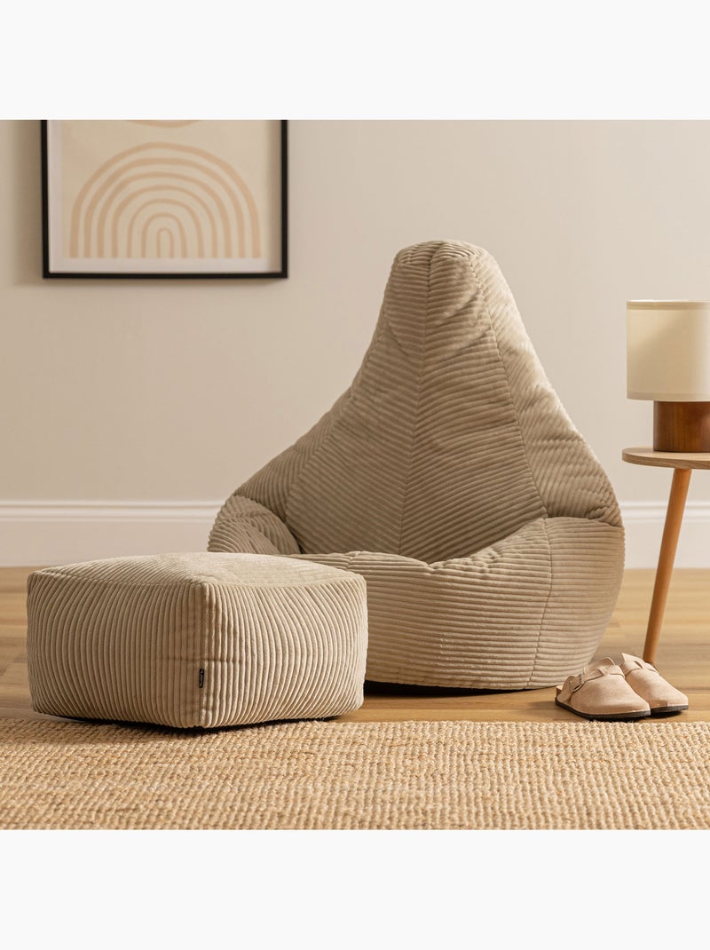 Pouf poltrona dalton con schienale alto e poggiapiedi quadrato in velluto a coste - icon Beige - Kiabi