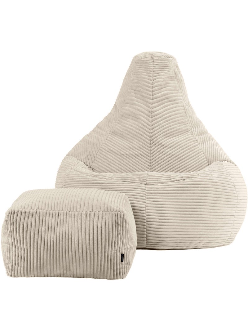 Pouf poltrona dalton con schienale alto e poggiapiedi quadrato in velluto a coste - icon Beige - Kiabi