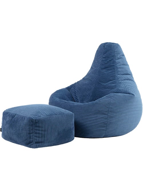 Pouf poltrona dalton con schienale alto e poggiapiedi quadrato in velluto a coste - icon - Kiabi