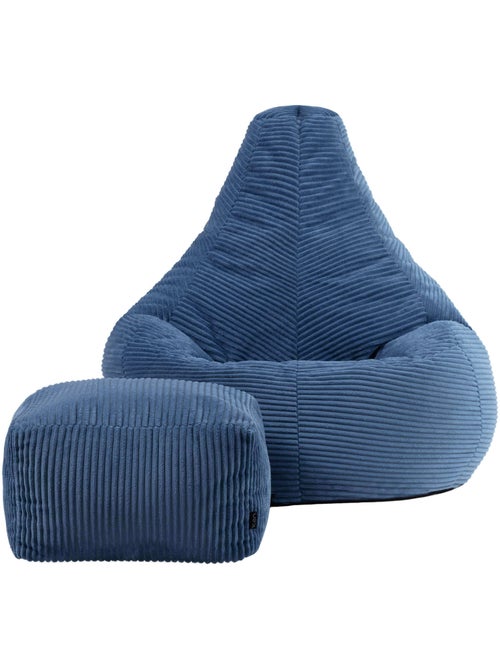 Pouf poltrona dalton con schienale alto e poggiapiedi quadrato in velluto a coste - icon - Kiabi