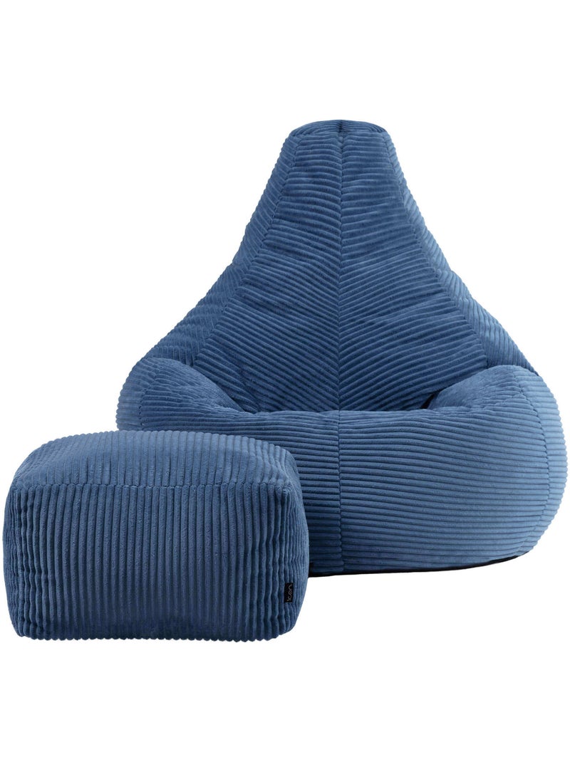 Pouf poltrona dalton con schienale alto e poggiapiedi quadrato in velluto a coste - icon Blu jeans - Kiabi