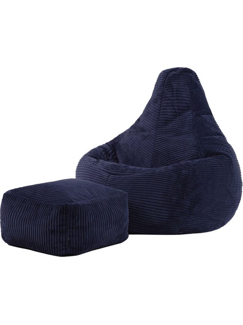 Pouf poltrona dalton con schienale alto e poggiapiedi quadrato in velluto a coste - icon - Kiabi