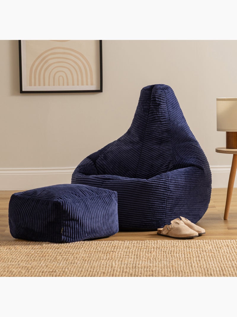 Pouf poltrona dalton con schienale alto e poggiapiedi quadrato in velluto a coste - icon Blu marino - Kiabi
