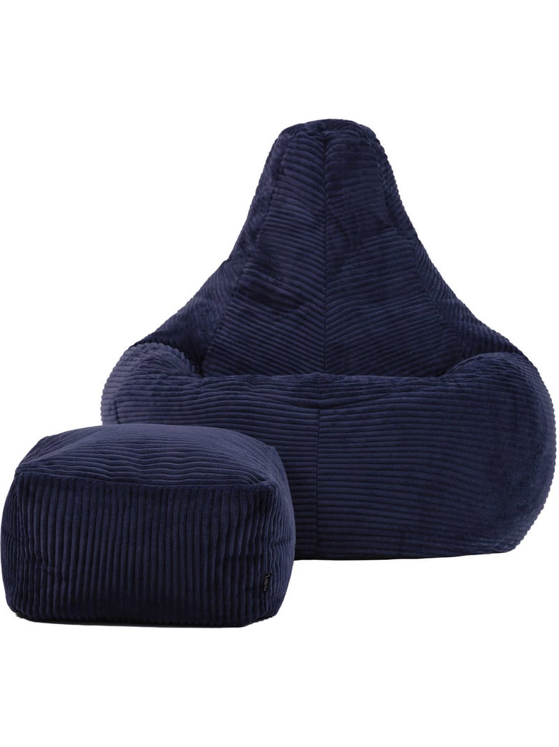 Pouf poltrona dalton con schienale alto e poggiapiedi quadrato in velluto a coste - icon Blu marino - Kiabi