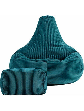 Pouf poltrona dalton con schienale alto e poggiapiedi quadrato in velluto a coste - icon