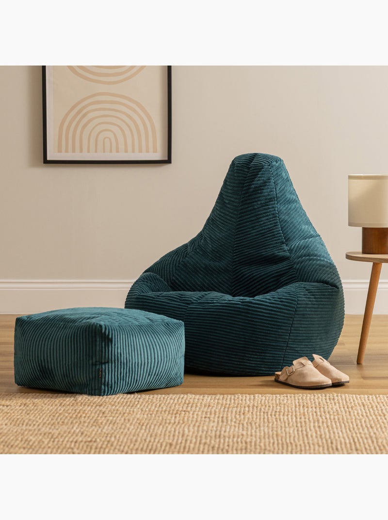 Pouf poltrona dalton con schienale alto e poggiapiedi quadrato in velluto a coste - icon Blu pavone - Kiabi