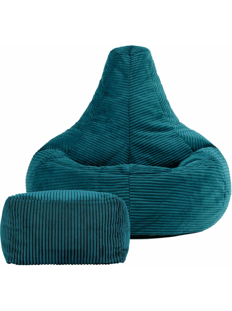 Pouf poltrona dalton con schienale alto e poggiapiedi quadrato in velluto a coste - icon Blu pavone - Kiabi