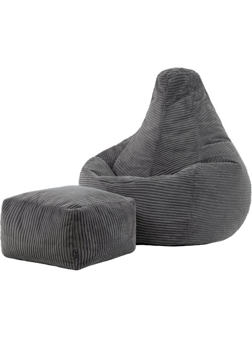 Pouf poltrona dalton con schienale alto e poggiapiedi quadrato in velluto a coste - icon - Kiabi