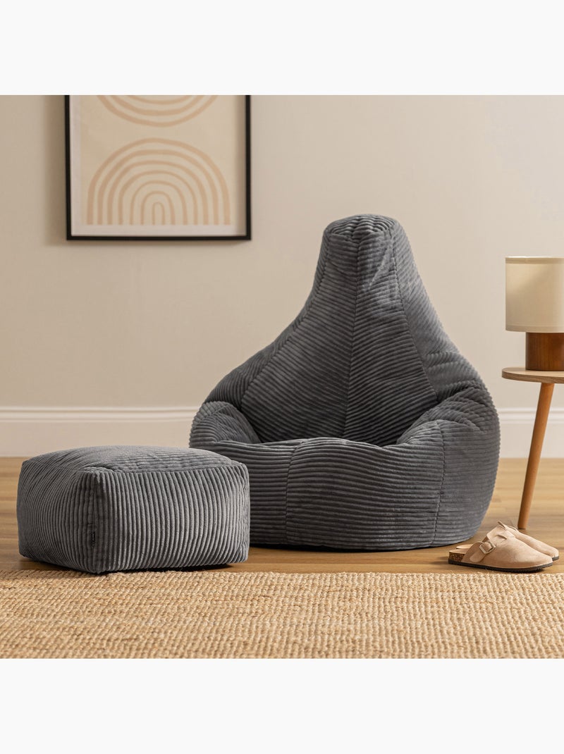 Pouf poltrona dalton con schienale alto e poggiapiedi quadrato in velluto a coste - icon Grigio antracite - Kiabi