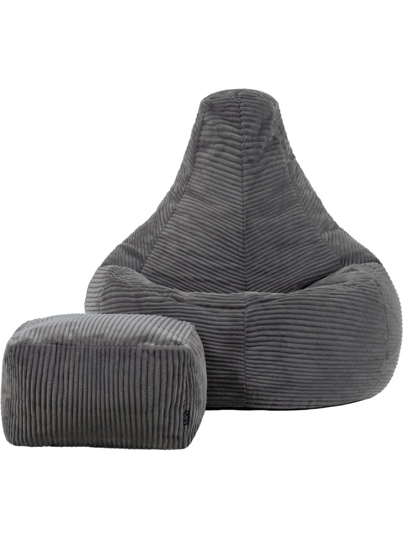 Pouf poltrona dalton con schienale alto e poggiapiedi quadrato in velluto a coste - icon Grigio antracite - Kiabi