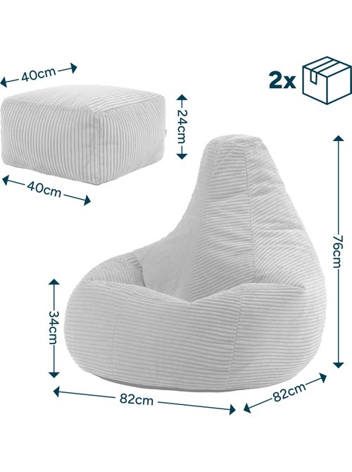 Pouf poltrona dalton con schienale alto e poggiapiedi quadrato in velluto a coste - icon - Kiabi