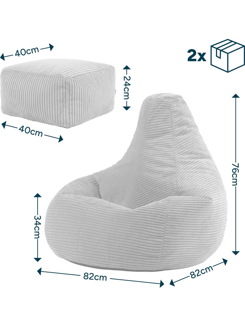 Pouf poltrona dalton con schienale alto e poggiapiedi quadrato in velluto a coste - icon Grigio antracite - Kiabi