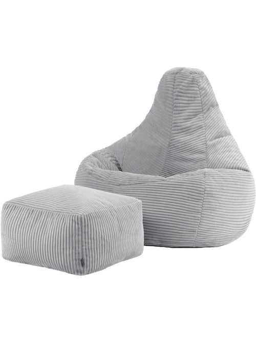 Pouf poltrona dalton con schienale alto e poggiapiedi quadrato in velluto a coste - icon - Kiabi