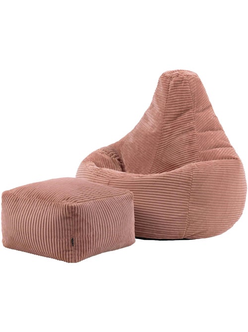 Pouf poltrona dalton con schienale alto e poggiapiedi quadrato in velluto a coste - icon - Kiabi