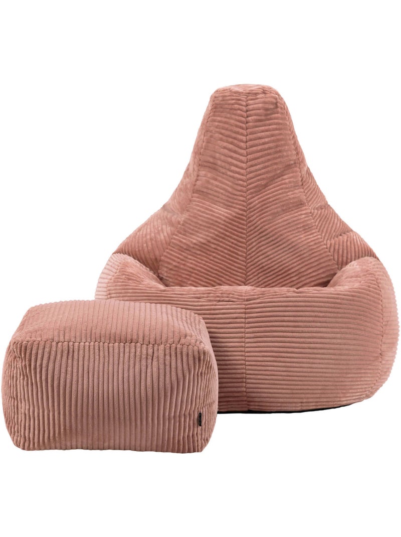 Pouf poltrona dalton con schienale alto e poggiapiedi quadrato in velluto a coste - icon Rosa chiaro - Kiabi