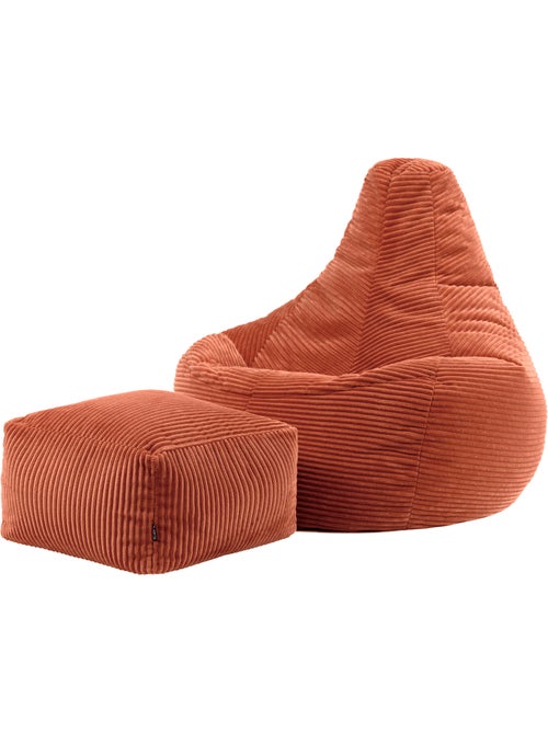 Pouf poltrona dalton con schienale alto e poggiapiedi quadrato in velluto a coste - icon - Kiabi