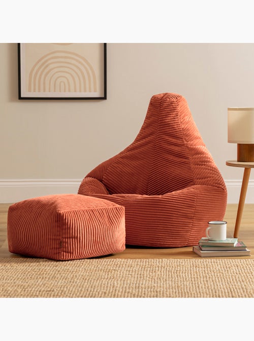 Pouf poltrona dalton con schienale alto e poggiapiedi quadrato in velluto a coste - icon - Kiabi