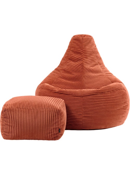 Pouf poltrona dalton con schienale alto e poggiapiedi quadrato in velluto a coste - icon - Kiabi