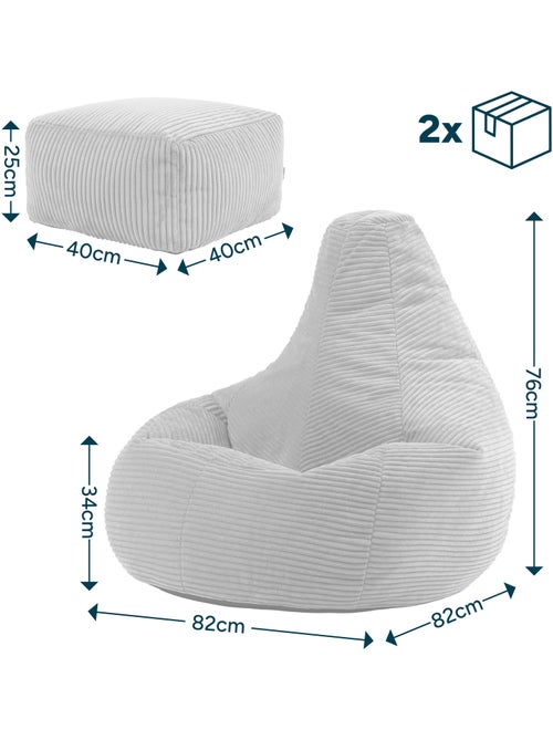 Pouf poltrona dalton con schienale alto e poggiapiedi quadrato in velluto a coste - icon - Kiabi