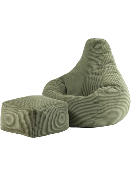 Pouf poltrona dalton con schienale alto e poggiapiedi quadrato in velluto a coste - icon - Kiabi