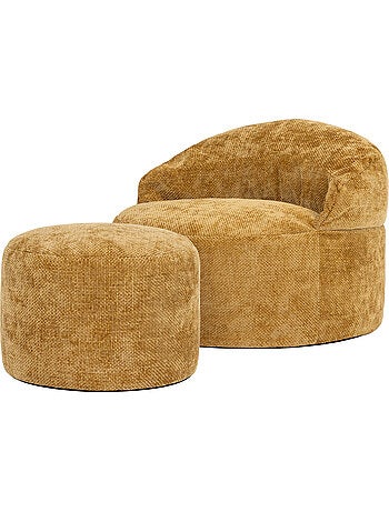 Pouf poltrona decorativa orb con poggiapiedi rotondo milano in tessuto chenille testurizzata - icon